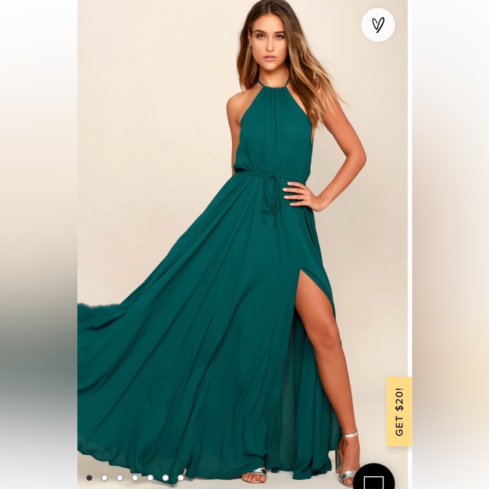 Lulu’s Halter Cinched Waist Green Formal Maxi Dress